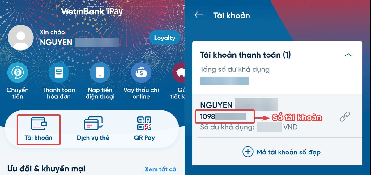 Tra cứu tài khoản qua App VietinBank iPay