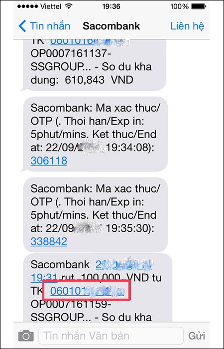 Kiểm tra số tài khoản Sacombank qua SMS