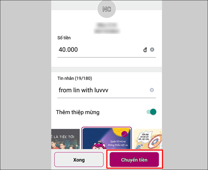 Chuyển tiền trên Ví Momo