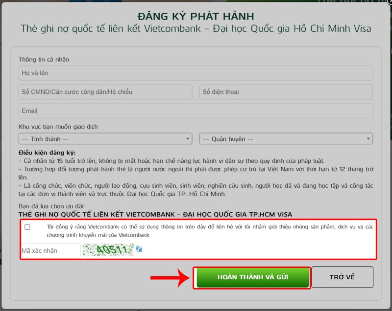 Cách mở thẻ Visa Vietcombank online