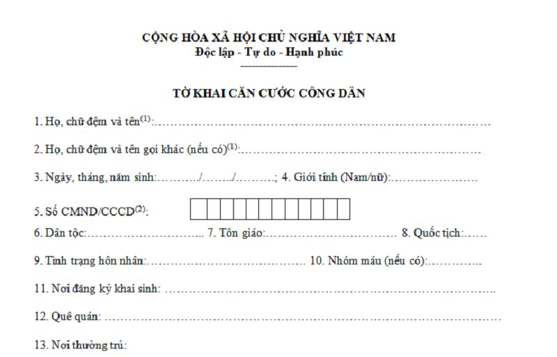 Tờ khai căn cước công dân