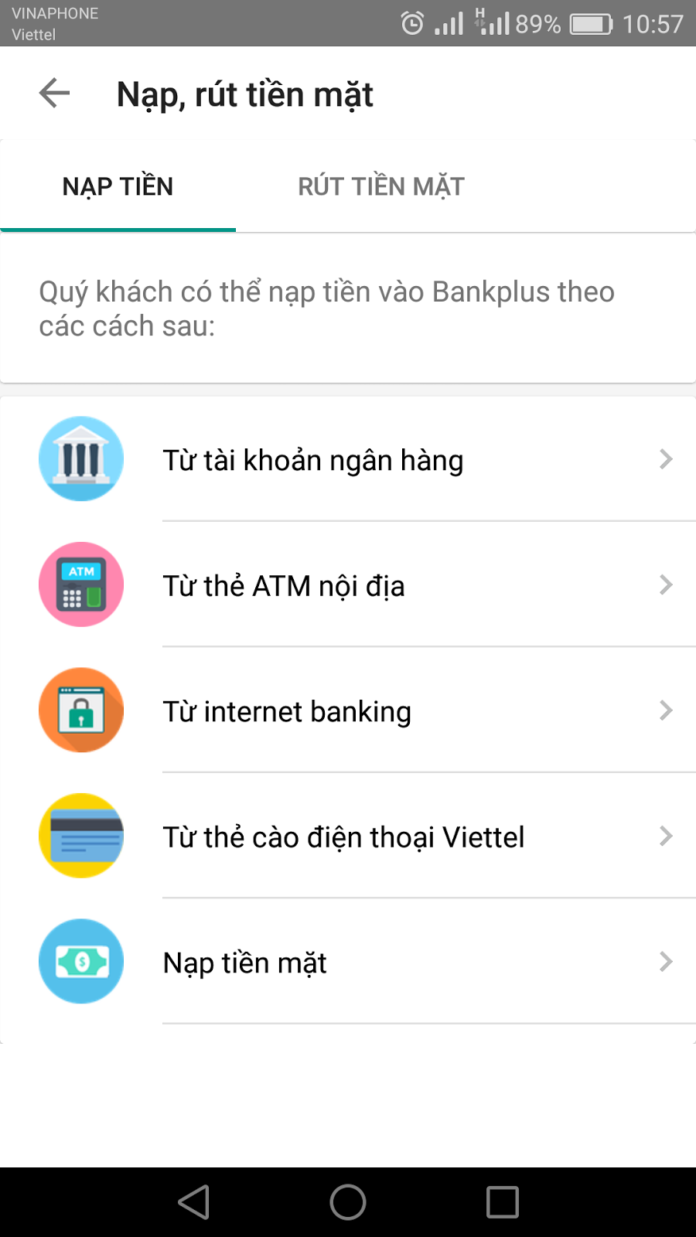 Đổi thẻ cào thành tiền mặt trên ứng dụng Bankplus